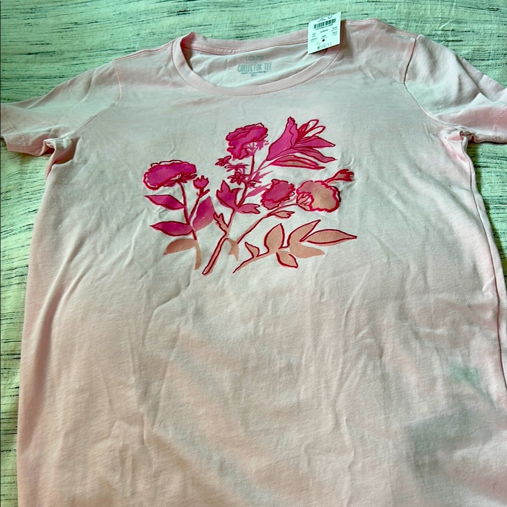 J. Crew Pink Floral Short Sleeve Tee